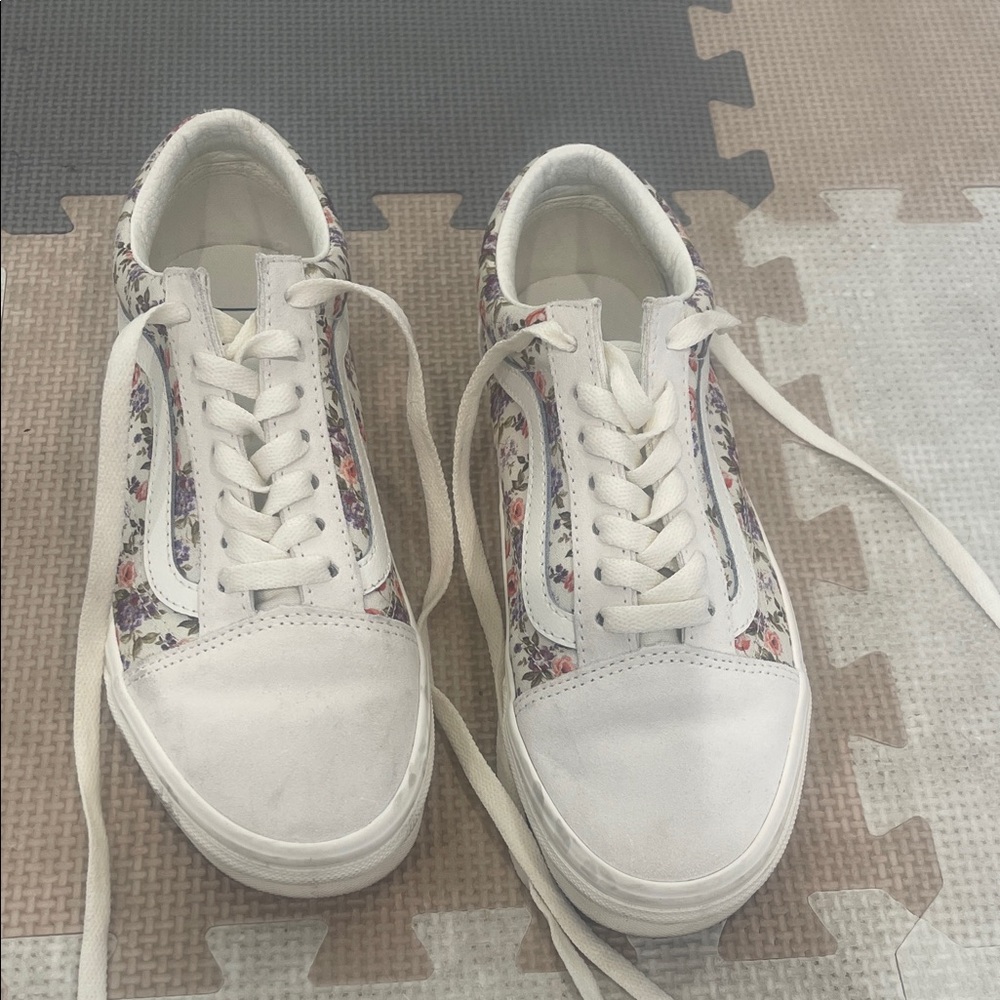 Vans White and Floral Women's Sneakers